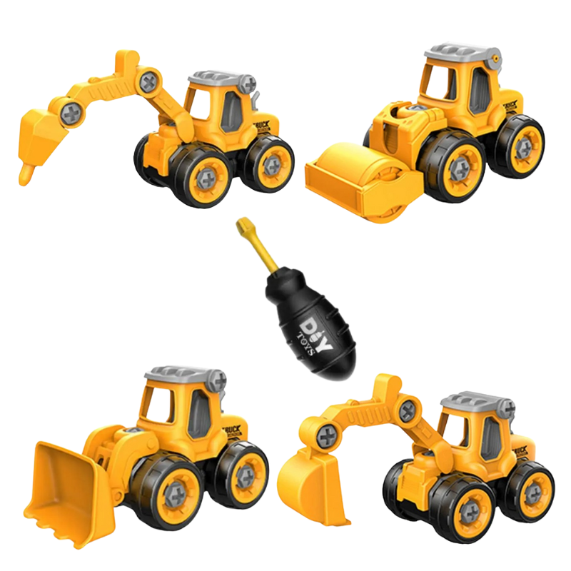 Educational kids toy: 4-pack DIY construction truck set, perfect for motor skills development and pretend play