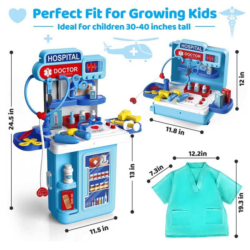 Brightly colored kids doctor play set medical cart, encouraging role play and cognitive development