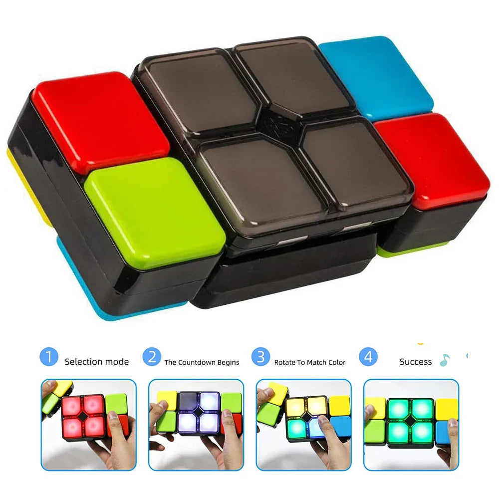 Assortment of kids' light-up puzzle game pieces, illustrating a fun and educational brain training toy