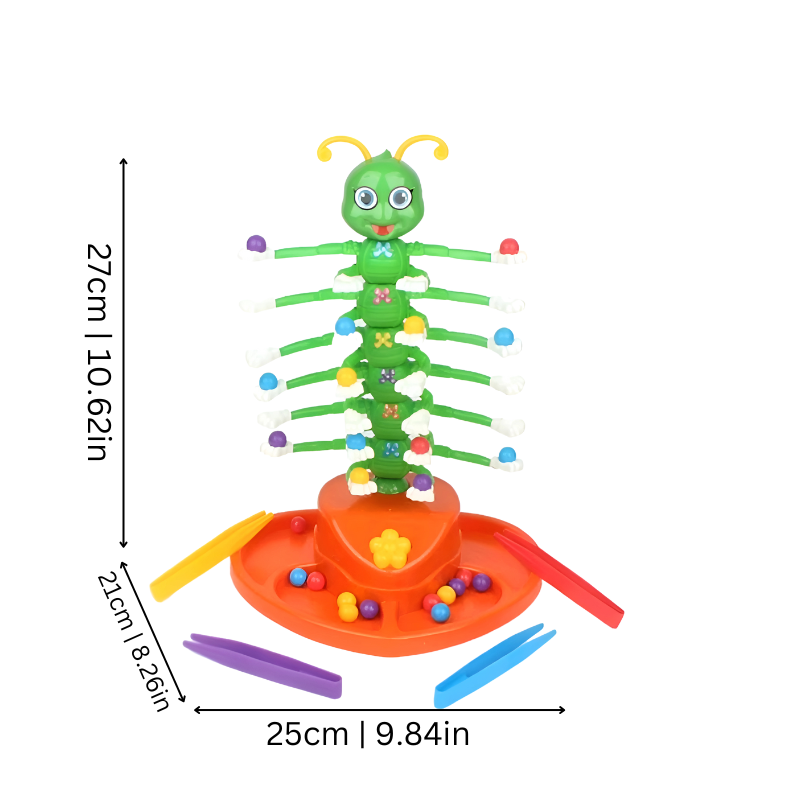 Interactive family game: colorful wiggling caterpillar toy for kids, enhancing fine motor abilities