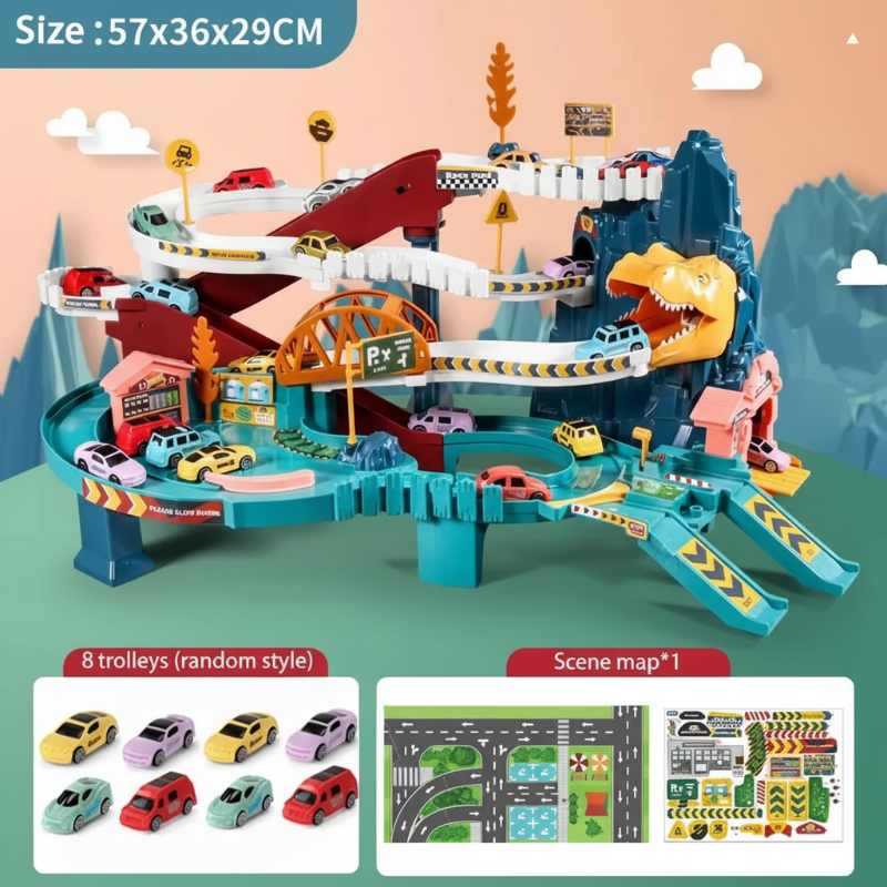Complete electric dinosaur race track set, an ideal children's gift
