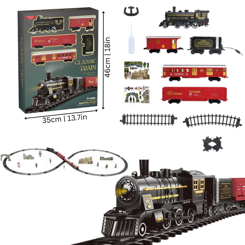 Fun kids' electric steam train toy set, ideal gift for children, features interactive lights and captivating sounds