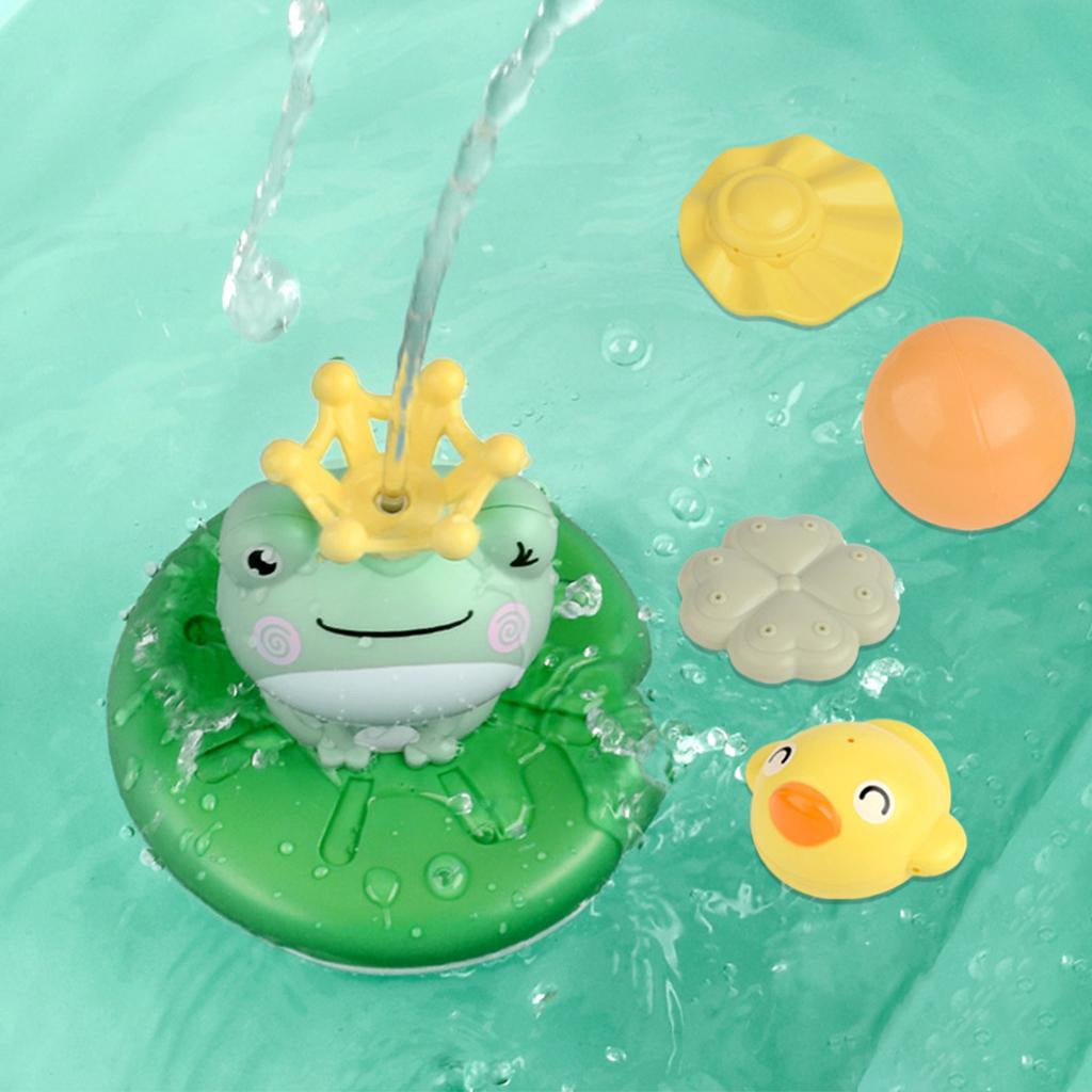 Kids' bath time fun with the Frog Fountain Bath Toy, a delightful frog-themed toy for engaging sensory development.