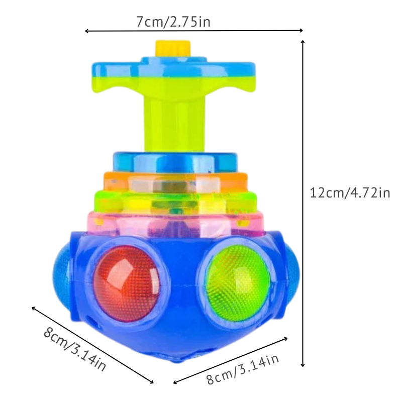 Children's educational UFO-shaped music toy that spins, flashes, and engages with fun sounds.