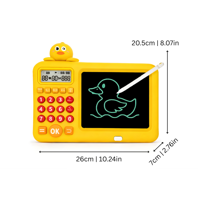 Educational toy: kids' math calculator & erasable doodle board, promoting interactive learning in a fun, screen-free way.