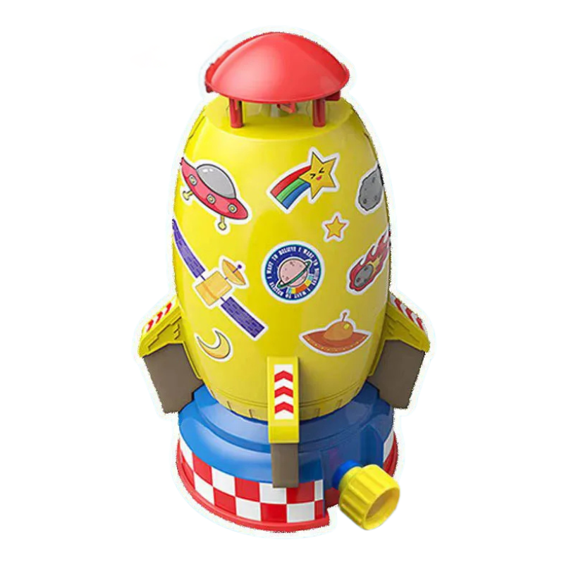 RocketSplash water rocket soaring high, creating a water splash, an exciting outdoor toy for children.