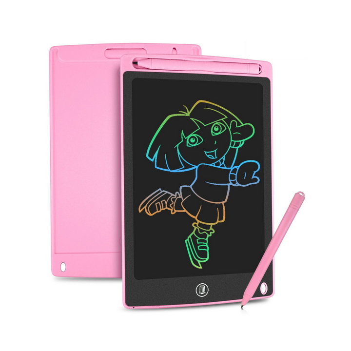 Close-up of a pink kids' drawing tablet screen showing a sketched animal, a popular educational and creative toy.