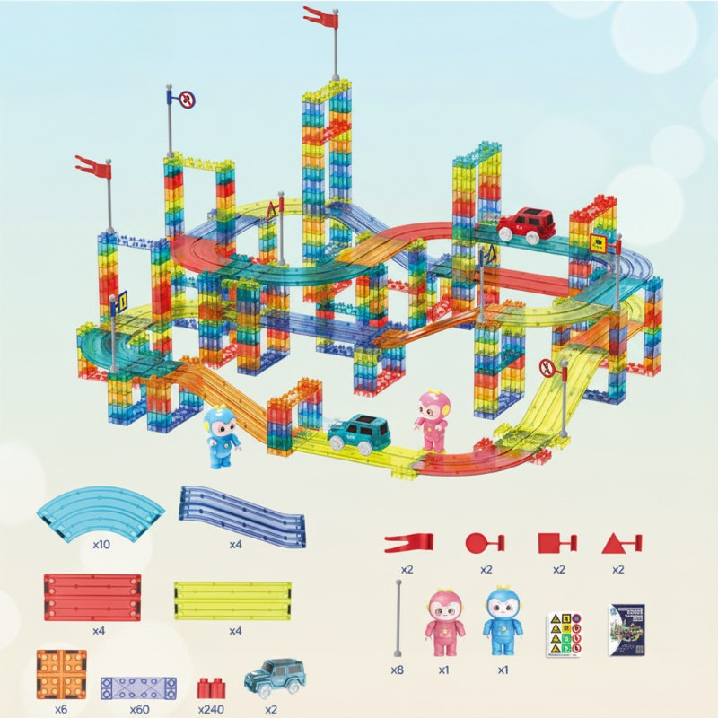 ABS plastic magnetic track building set with battery-operated electric car, ideal STEM toy.