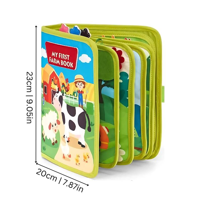 Toddler Montessori activity book featuring farm theme, educational kids learning and sensory play