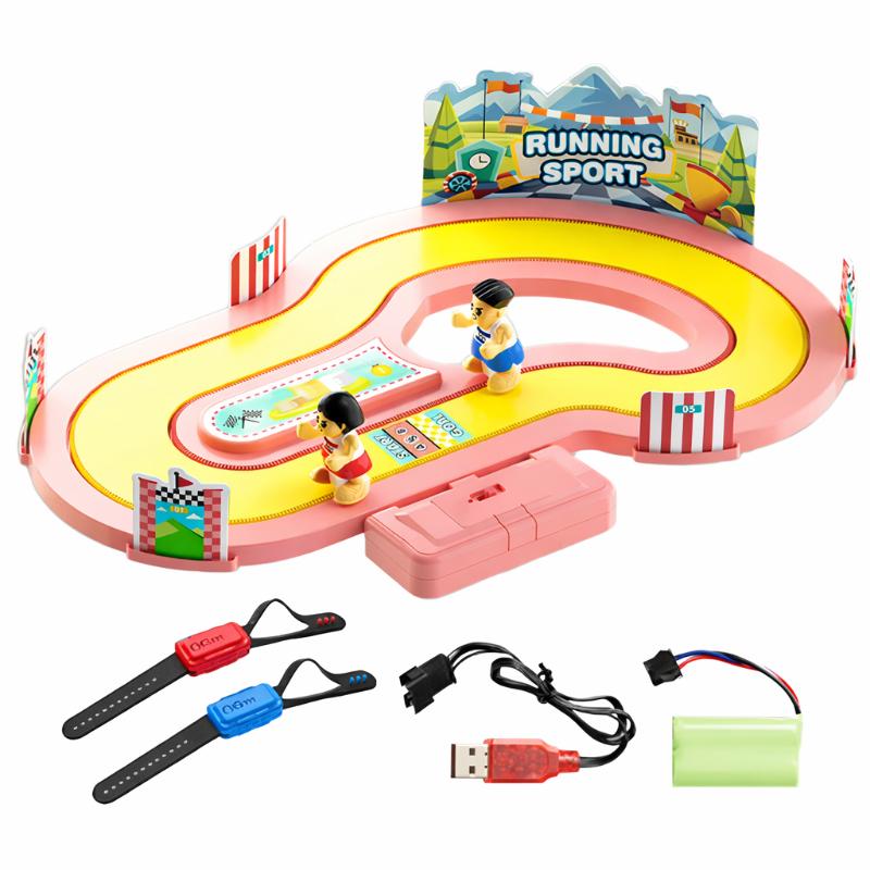 Interactive kids' racing game, motion-controlled console for indoor play and learning.