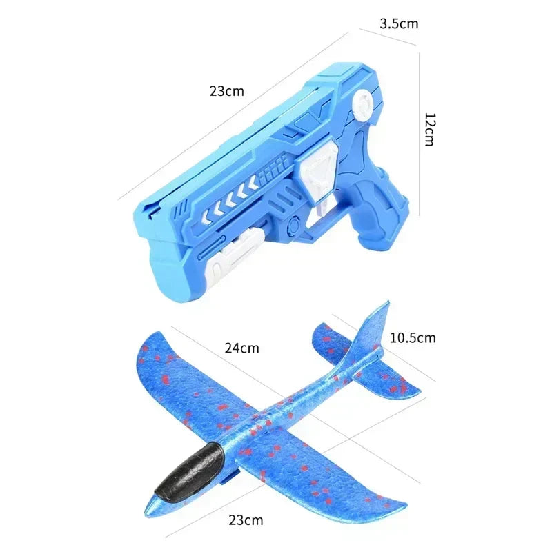 Family fun with a foam plane launcher, encouraging outdoor play for children