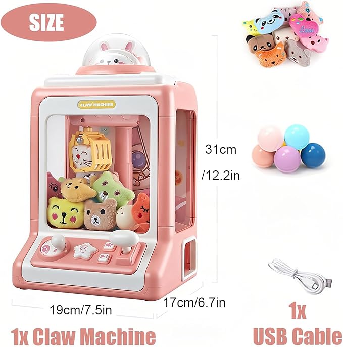 Pink mini claw machine toy for kids, designed with easy-to-use controls and exciting arcade audio