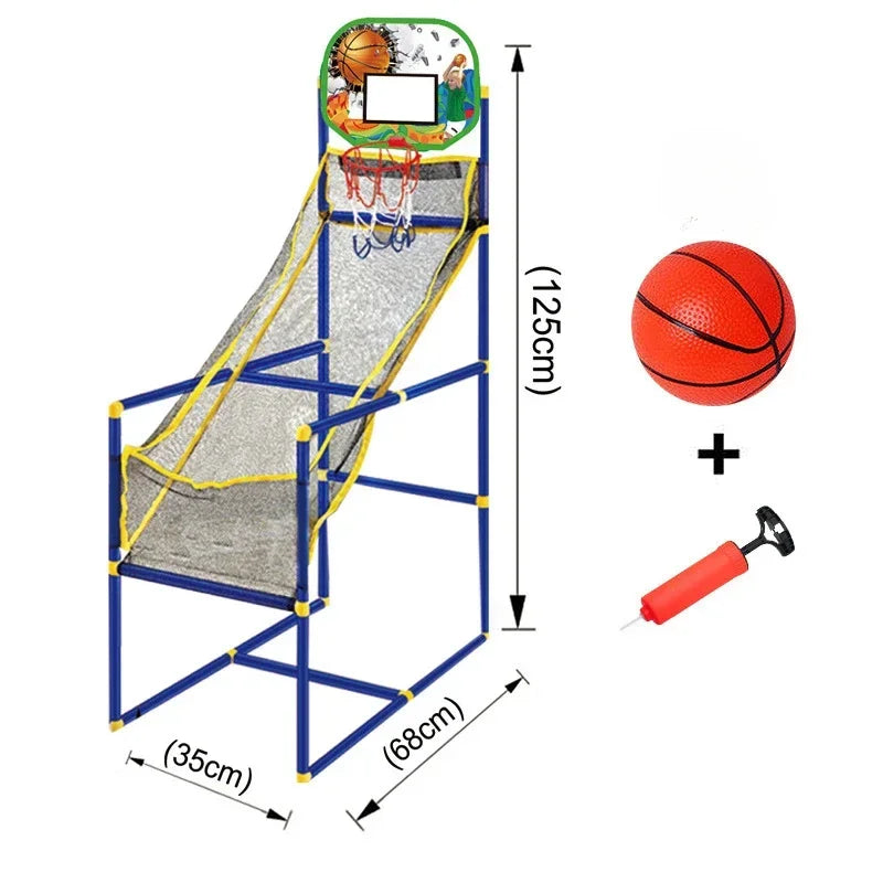 Close-up of kids' indoor basketball game with mini-balls, perfect for young sports enthusiasts.
