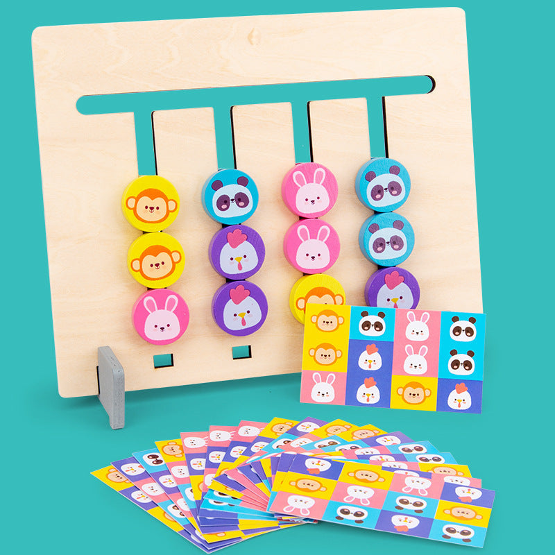 Full set of Kids Wooden Memory Four-Color Chess, a preschool learning puzzle toy.