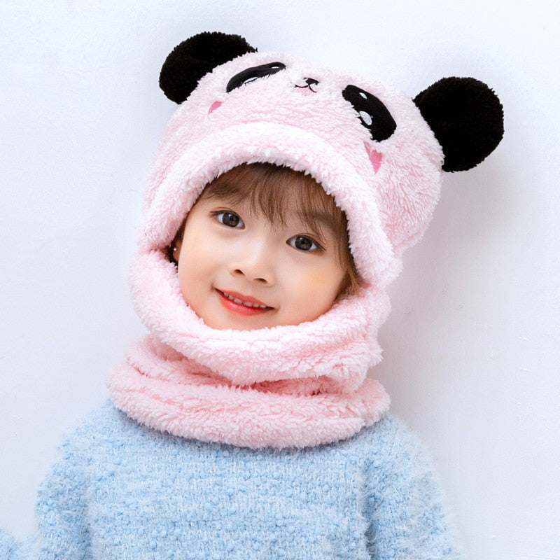 Warm and soft animal hooded scarf hat for kids, perfect for cold weather protection