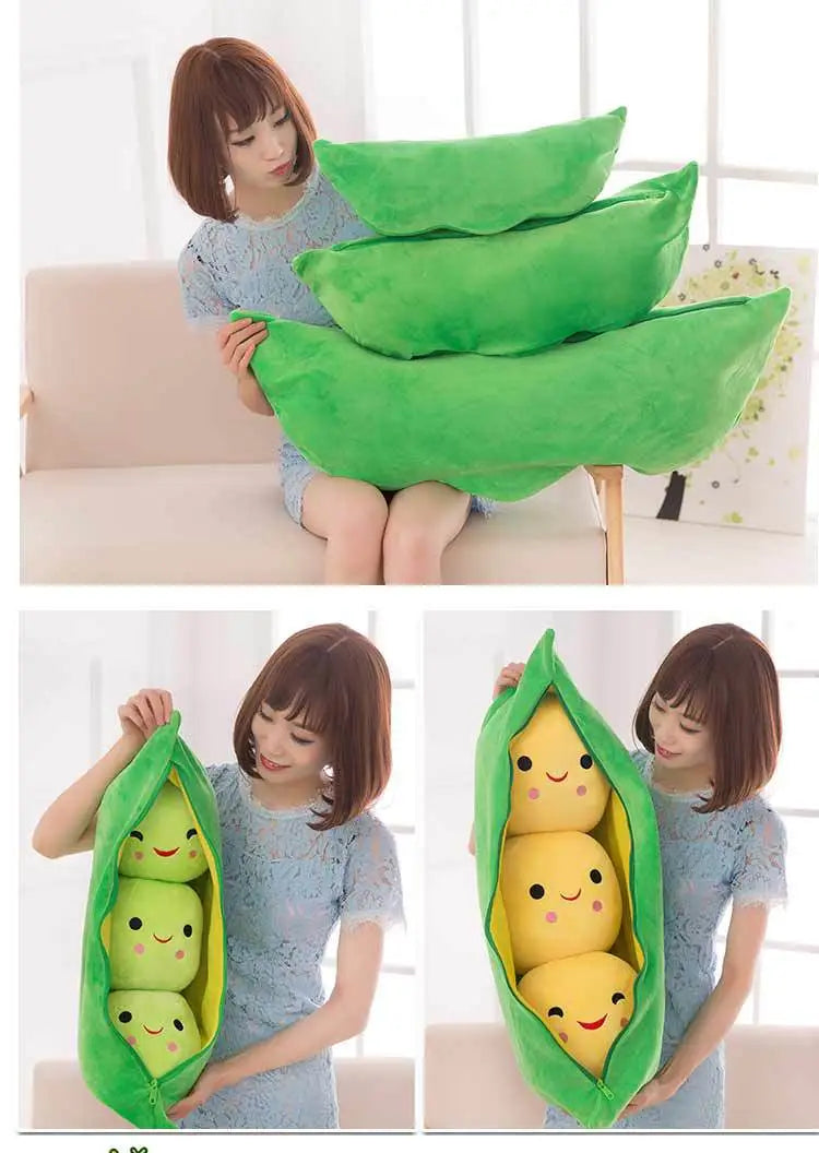 Detailed view of the fabric and stitching of a Kids' Plush Peas Doll, high-quality soft toy