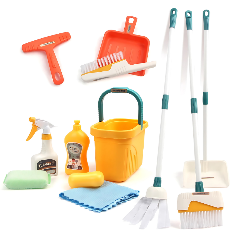 Complete Pretend Play Cleaning Set for children, including various tools for realistic role-play