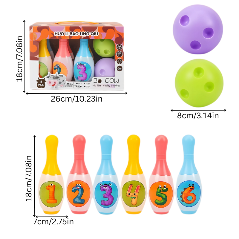 Toddler activity soft animal bowling game, a preschool learning toy for indoor family fun and motor skill development
