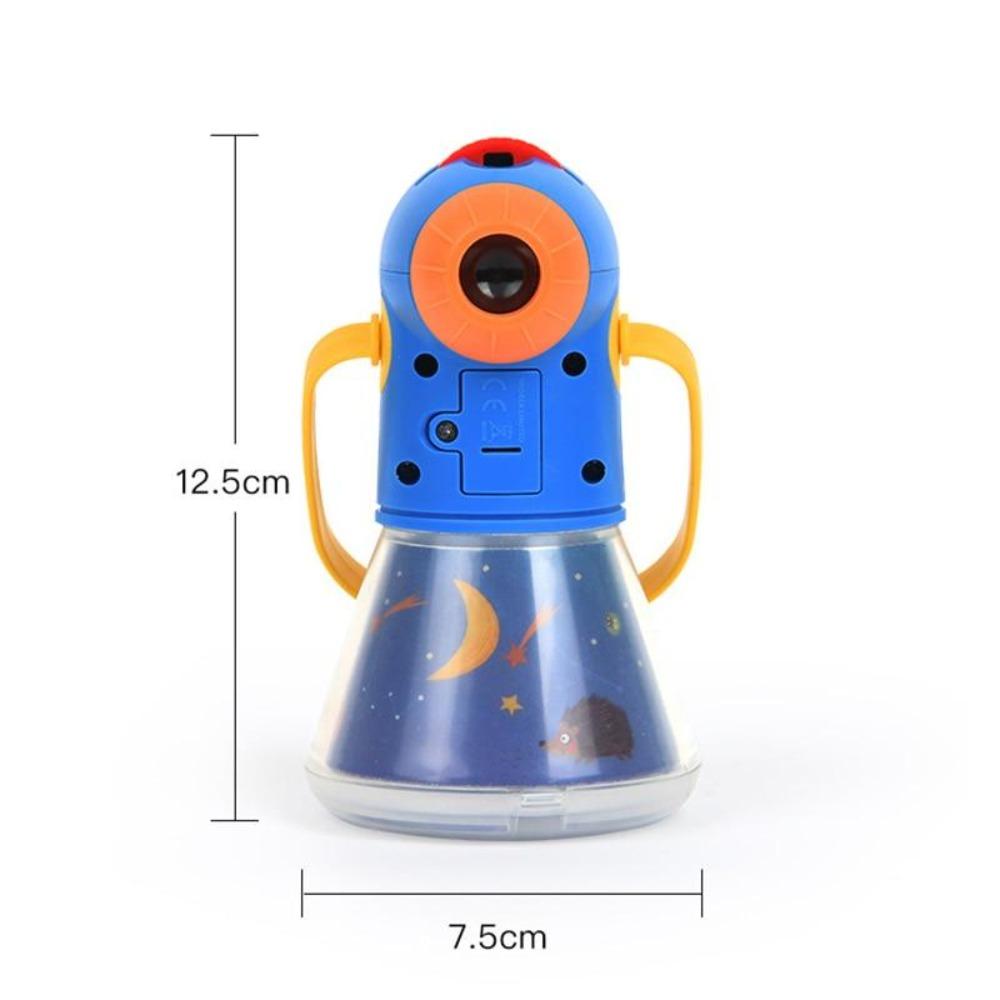 Close-up of kids storybook projector torch casting an image, a fun educational toy