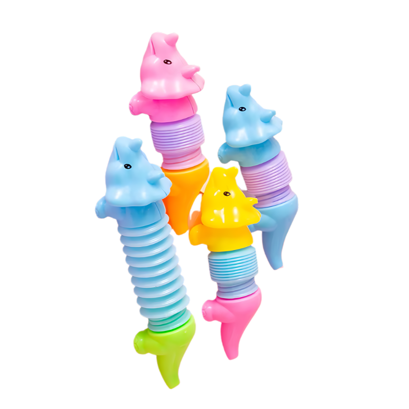 Assorted stretchy dinosaur toys in various colors, ideal as a kids' stress relief set and sensory play gift.