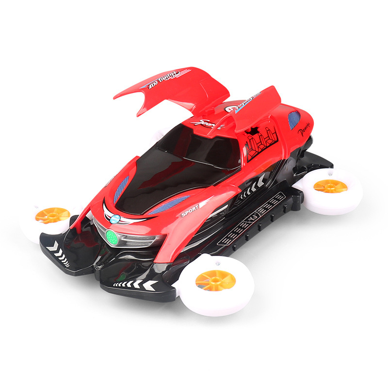 Close-up of the Kids' Stunt Racer RC car showing intricate details, lights, and robust tire tread.