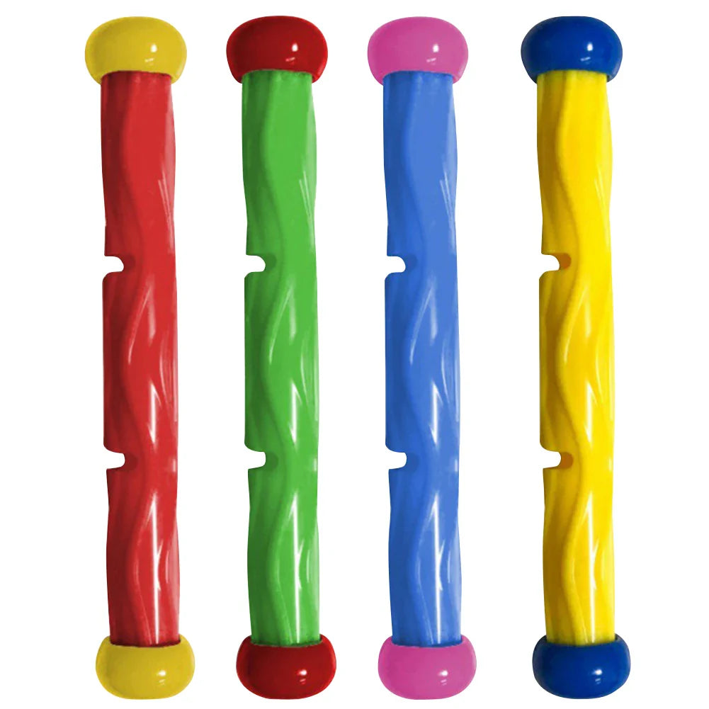 Shark Rocket pool toys lined up by the poolside, inviting kids to a fun-filled summer diving game.