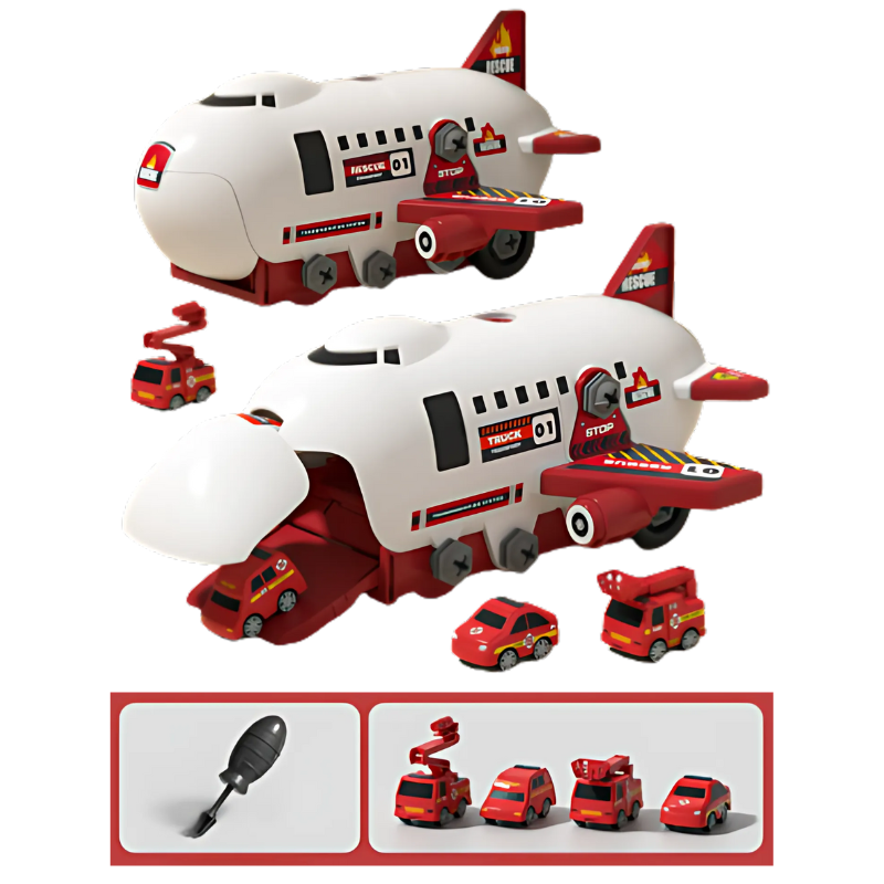 Toy transport plane for kids, durable educational playset with multiple mini vehicles