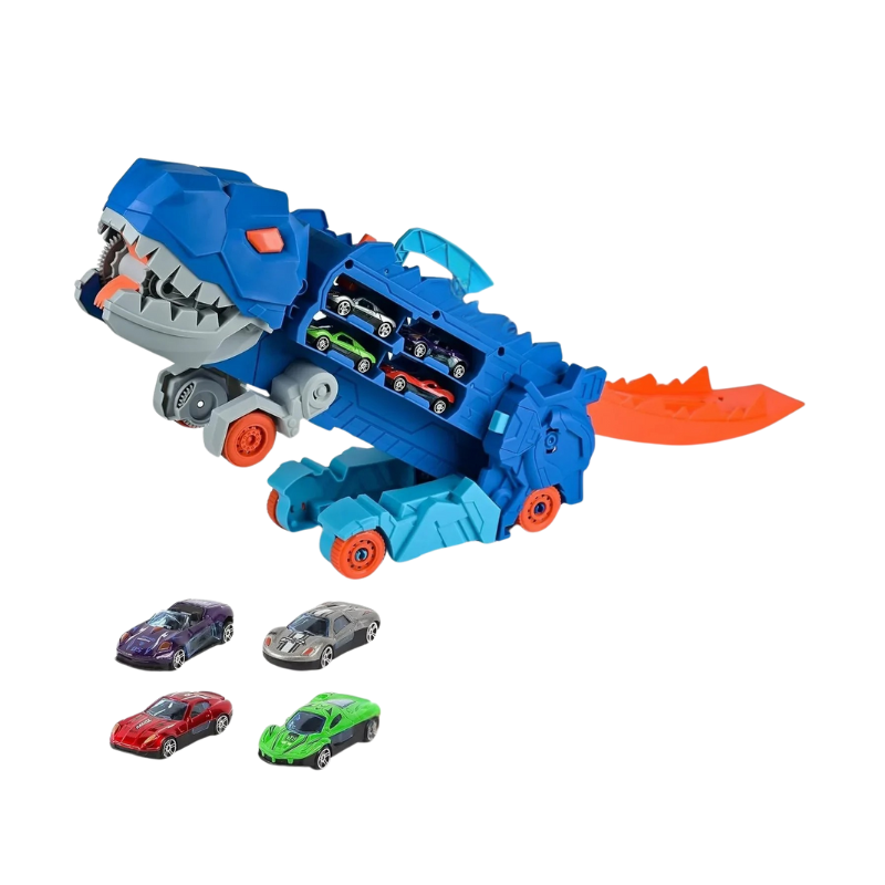 Childrens' dinosaur car carrier track playset, transforming toy, interactive toy gift