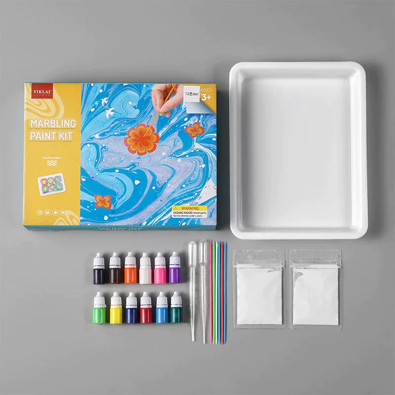Kids' Water Marble Painting Art Kit with colorful paints, tray, and tools for creative, educational water art for children