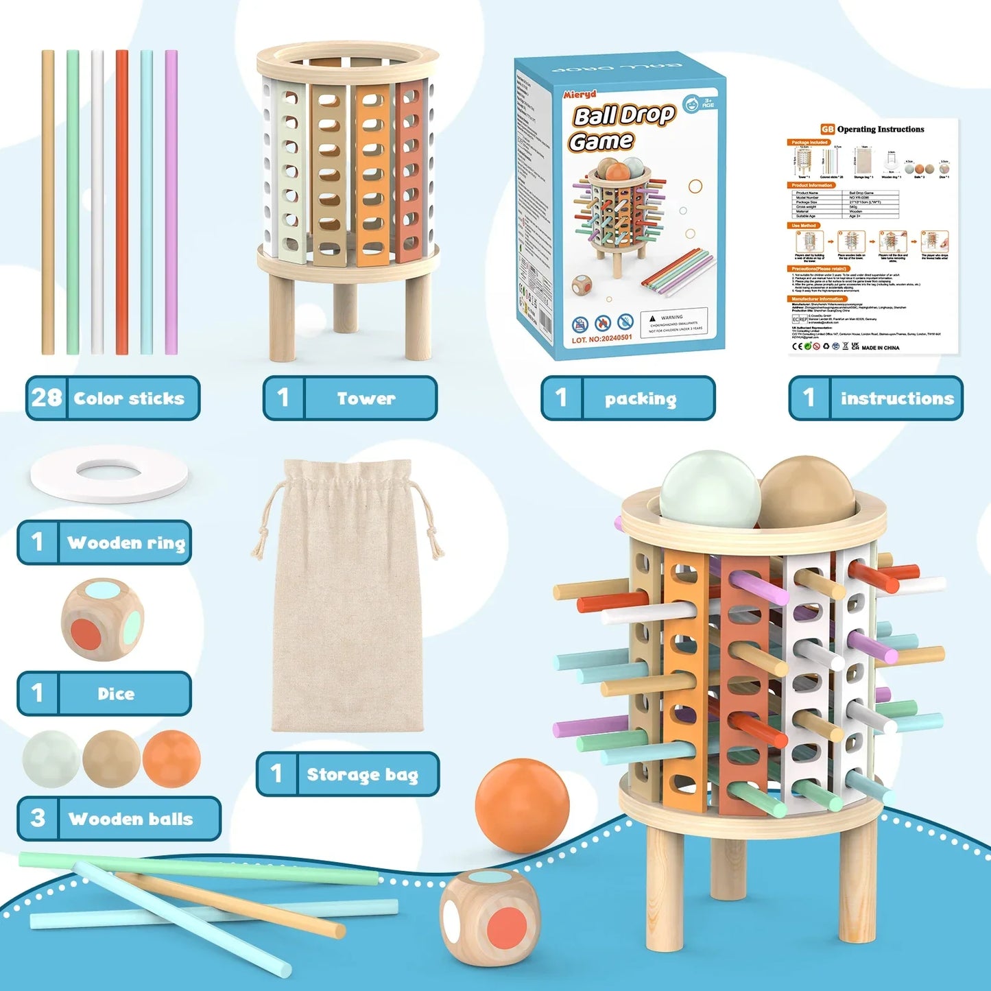 Preschool child stacking wooden pieces in a balance game, learning and concentration toy