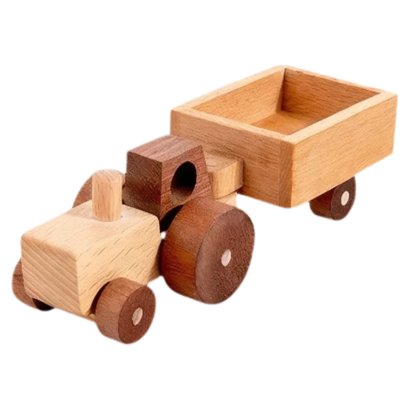 Assorted wooden construction vehicle blocks with detailed designs, perfect educational gift for preschool kids.