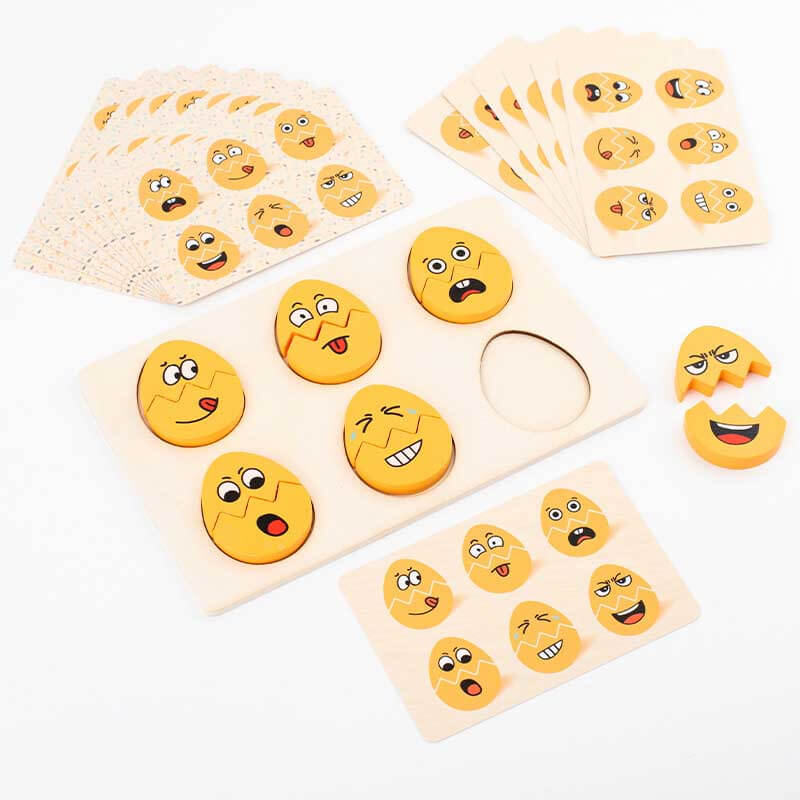 Vibrant wooden emotion matching game eggs, ideal for early childhood learning and play
