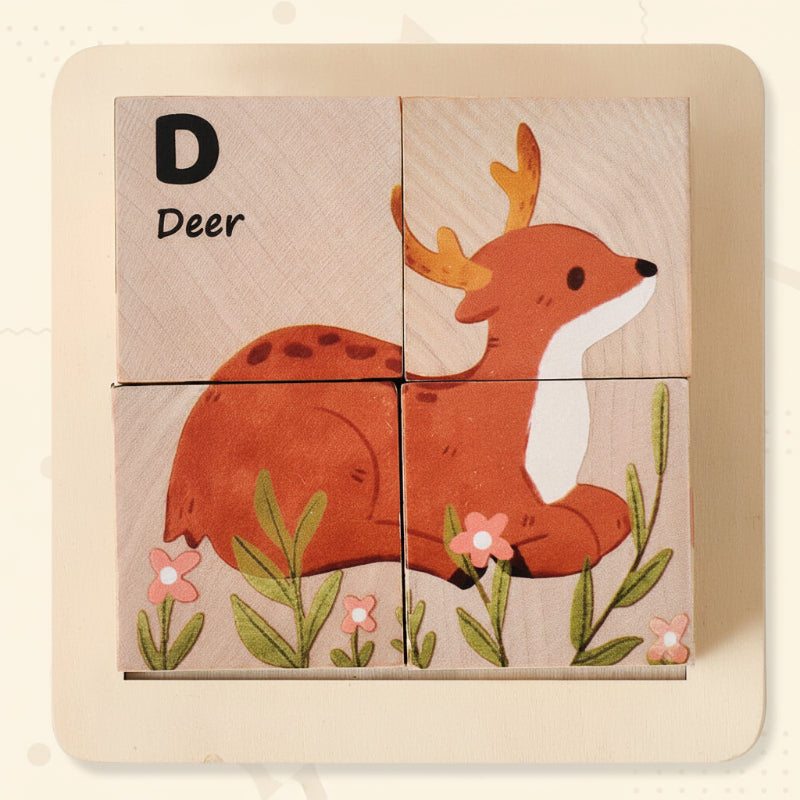 Montessori educational wooden animal puzzle 6-in-1, promoting fine motor skills & early learning in toddlers