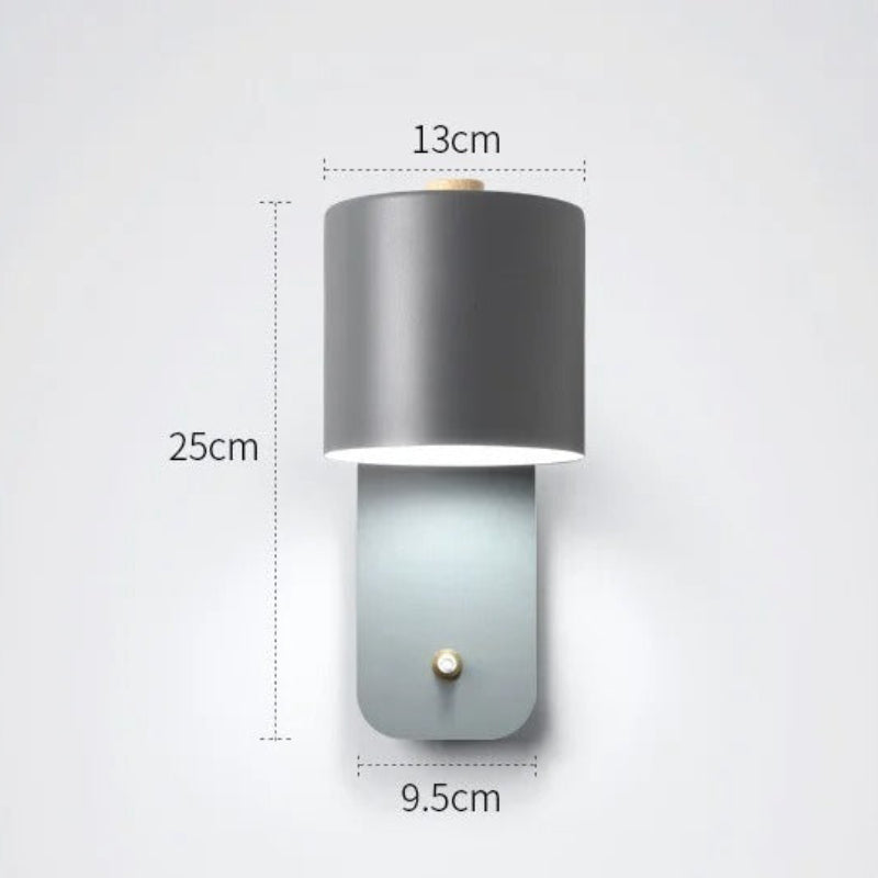 Nordic LED Wall Sconce with switch, sleek design, green color, metal and wood, contemporary lighting, minimalist elegance.