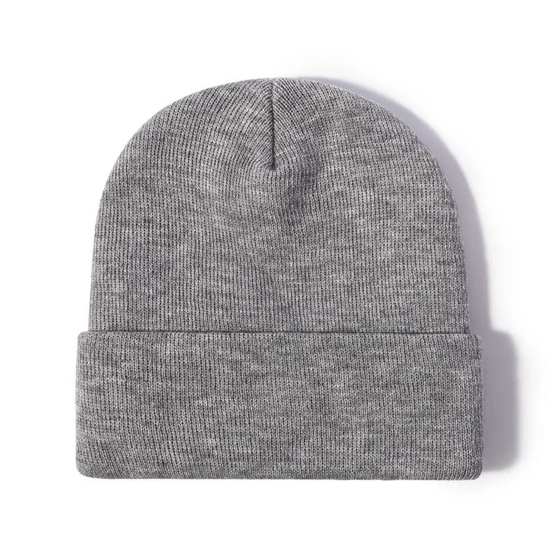 Unisex custom initial beanie 'Q' - warm cotton acrylic winter hat, vegan leather patch