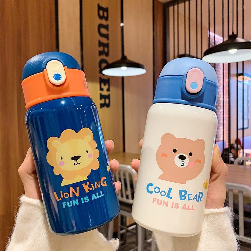 Colorful insulated kids cup with straw and strap, perfect for nursing & feeding, school