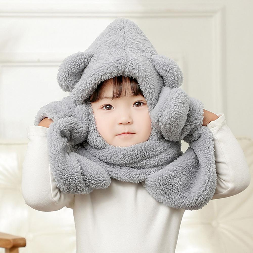 Brown plush bear ear scarf hat, designed for optimal warmth & comfort in winter