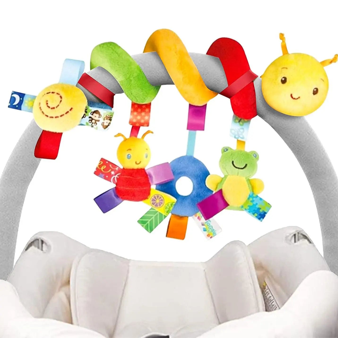 Assorted plush hanging farm animal toys for crib and stroller, promoting baby's sensory development