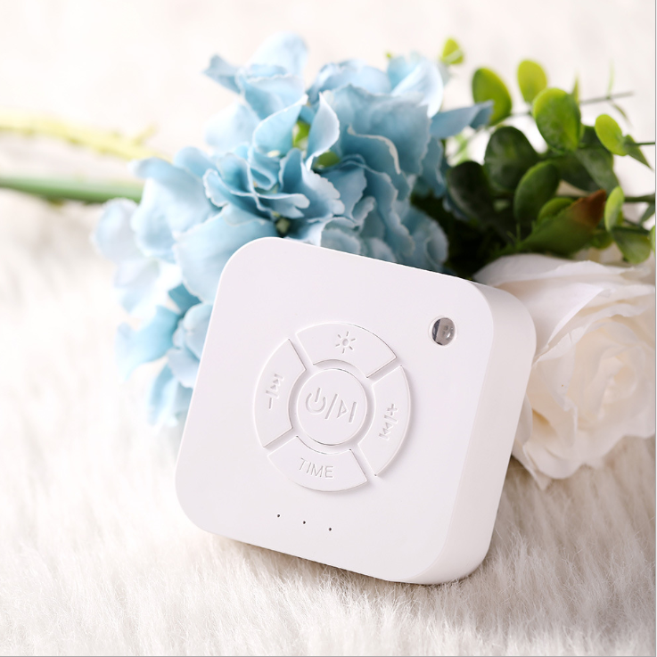 Rechargeable baby sound soother featuring various white noise sounds, ideal for peaceful sleep and stress relief.