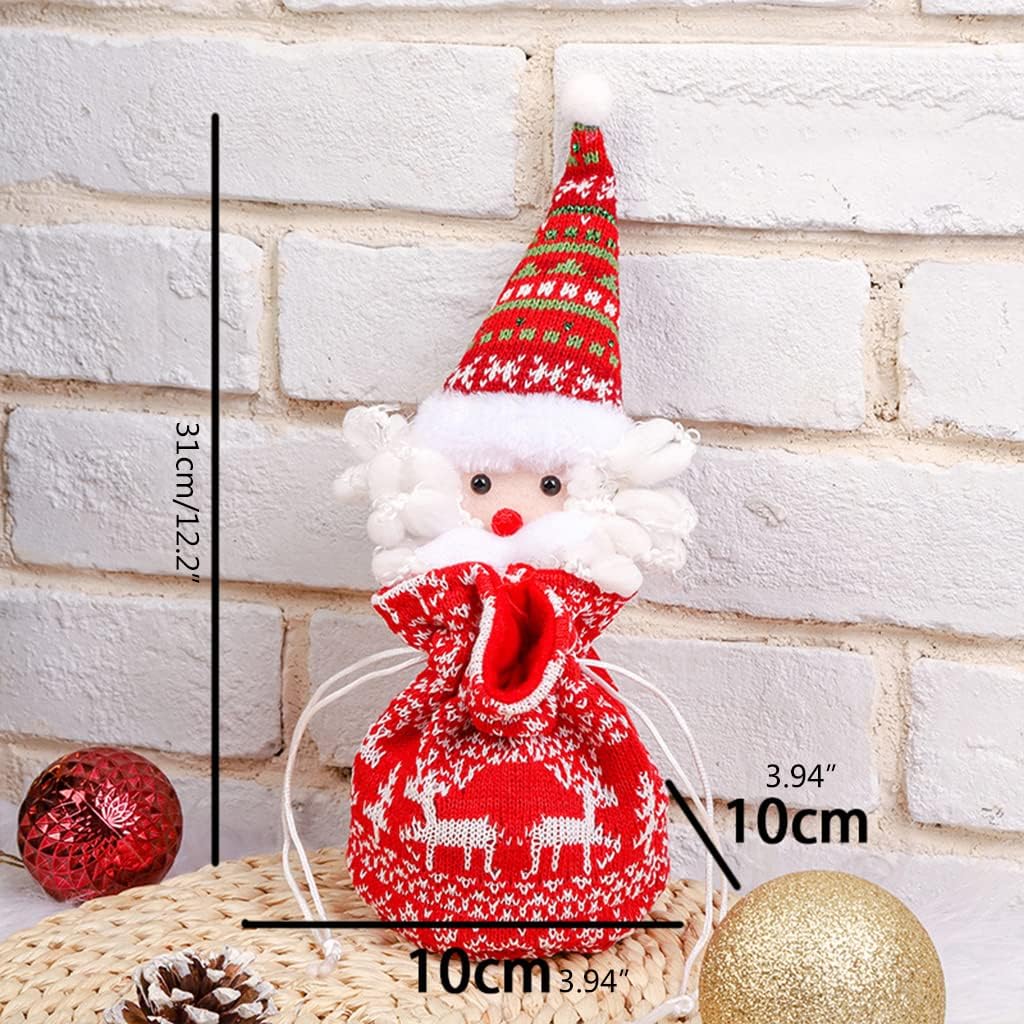 Stack of folded reusable Christmas drawstring bags, ready for festive holiday gift packaging