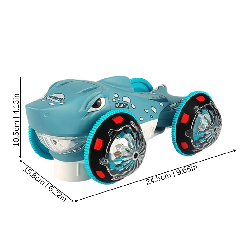 Kids' electric shark scooter, blue with glowing eyes, an engaging and educational active play toy.