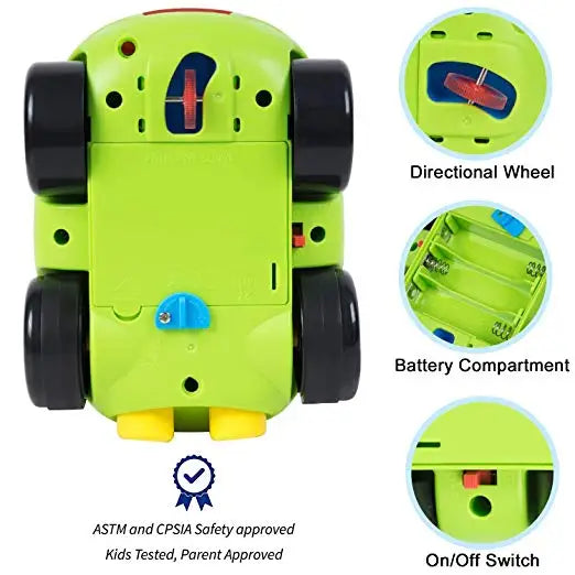 Toddler holding a remote control, driving a mini RC Turbo Racer car toy outdoors.