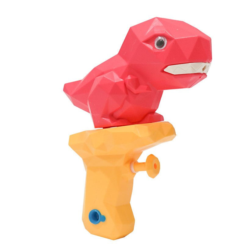 Five dinosaur water guns displayed, showcasing their unique designs and colors