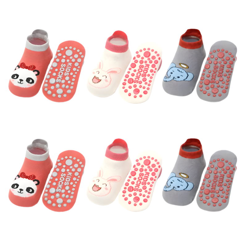 Assorted baby & toddler non-slip cotton socks in various colors, perfect for young children.