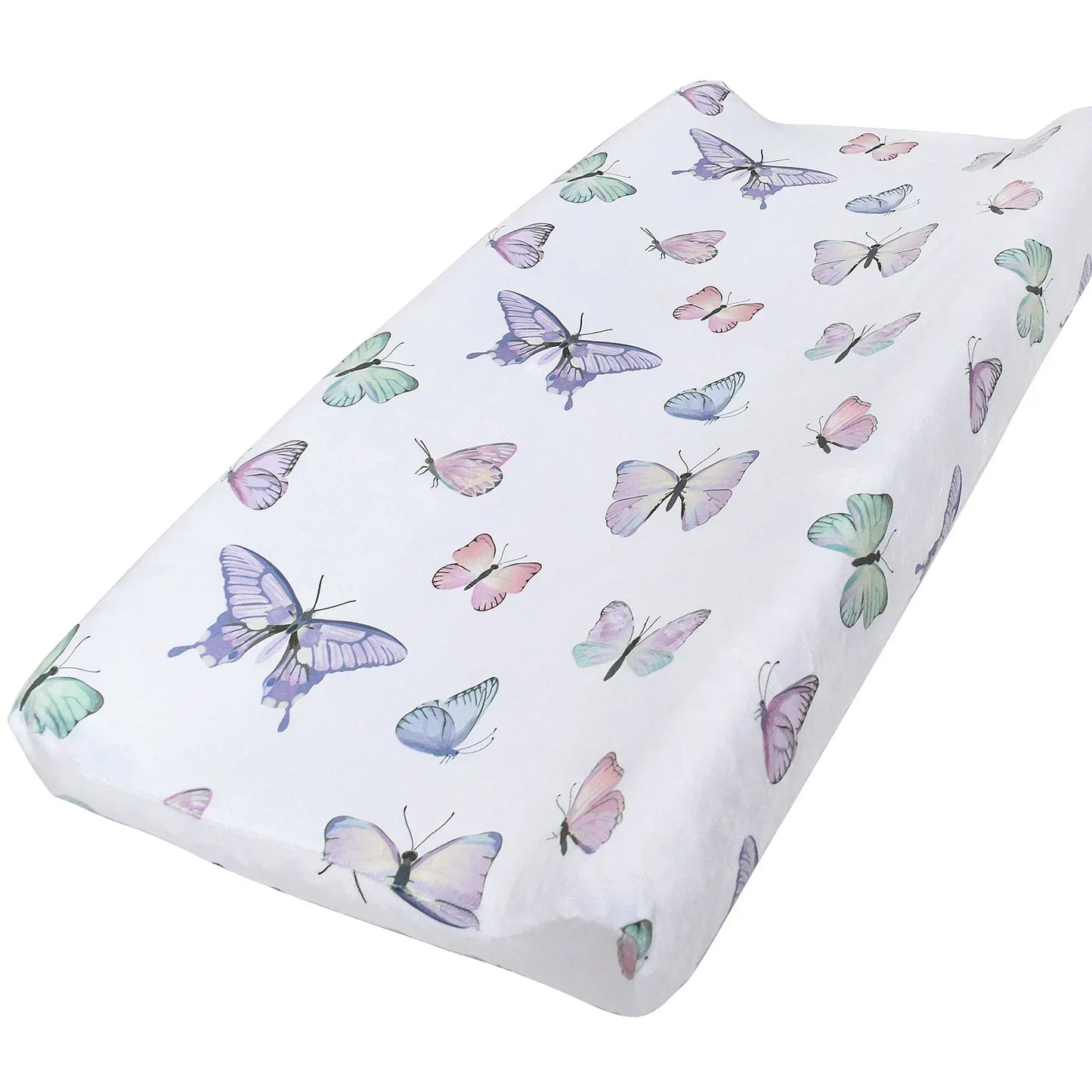 Cozy pink floral print minky baby changing pad cover, a soft and practical nursery item.