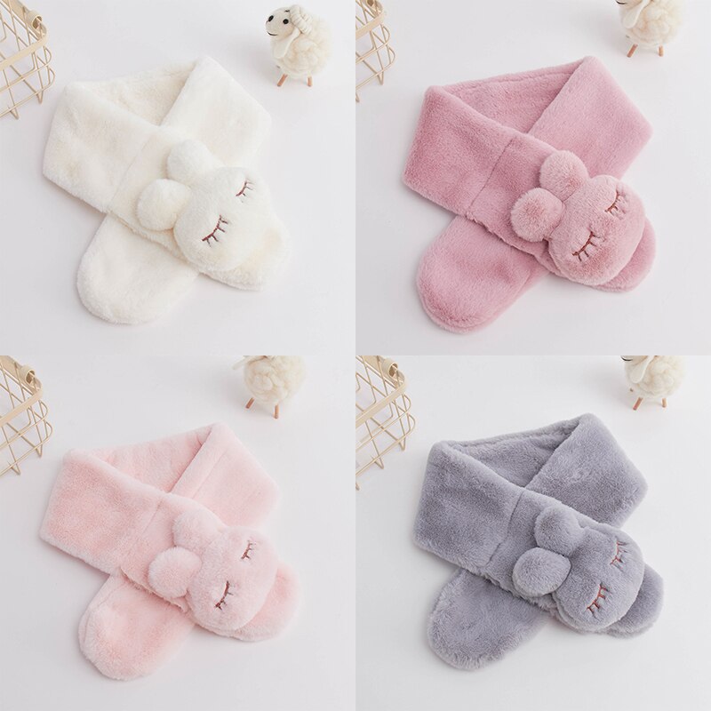 Cozy gray plush bunny scarf for children, a festive holiday gift and essential for baby clothing.