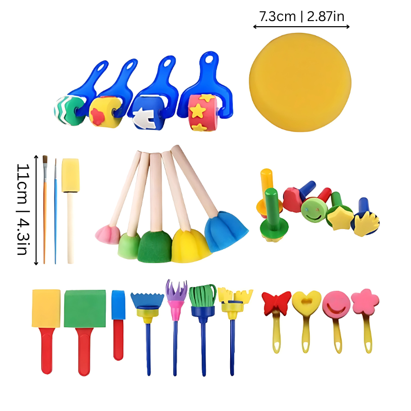 Kids' painting sponge brush set designed for mess-free art, ideal for preschool activities and educational fun.