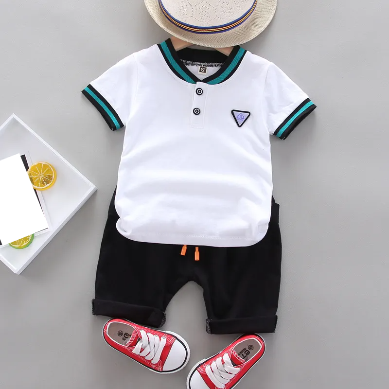 Infant fashion toddler boys' short-sleeve top and shorts set, machine washable cotton