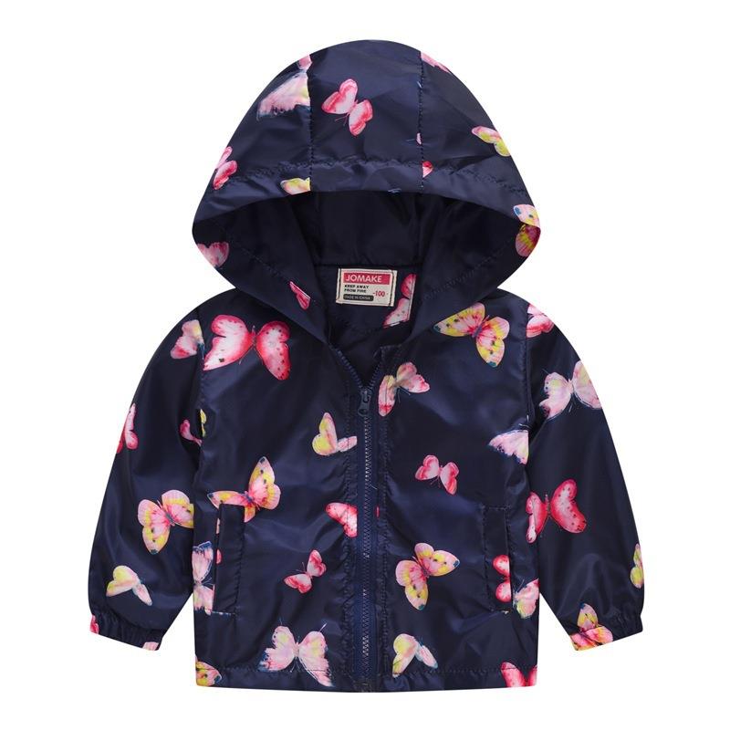 Kids' floral hooded windbreaker jacket, folded neatly, showing its compact and travel-friendly nature.