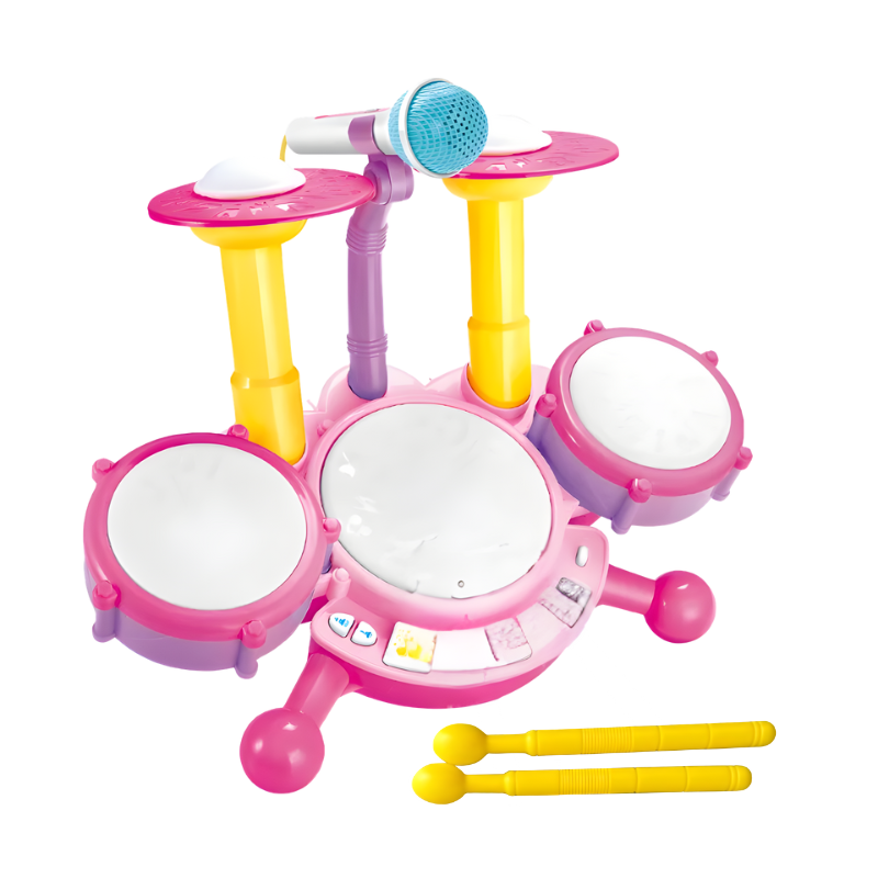 Complete toddler kids drum set with microphone and stool, an ideal birthday gift for early musical development